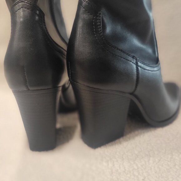 Forever 21 Sleek Black Pointed Toe Chunky Heeled Boots - Size 7 - Picture 4 of 12
